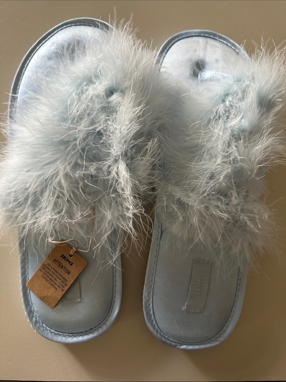 SKIMS Light Blue Faux Fur Slide Slippers